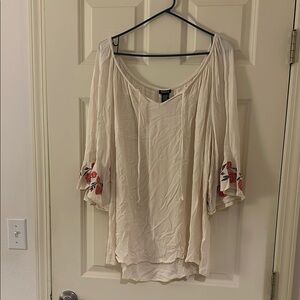 Women's Cream Top with Embroidered Sleeves